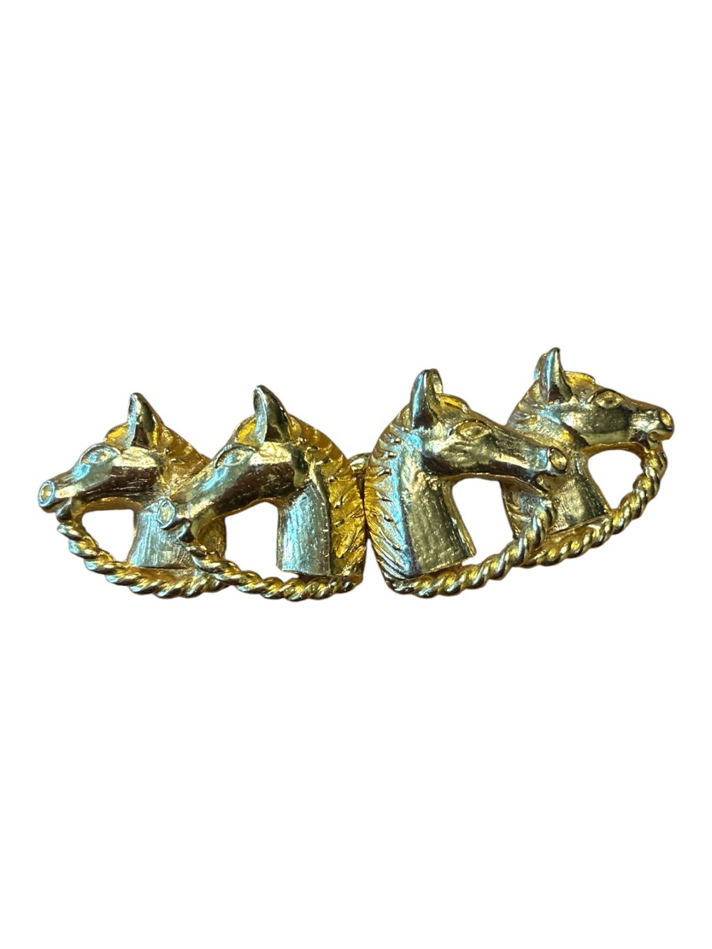 Vintage 1975 Mimi Di N Gold Horse Head Interlocking Double Belt Buckle